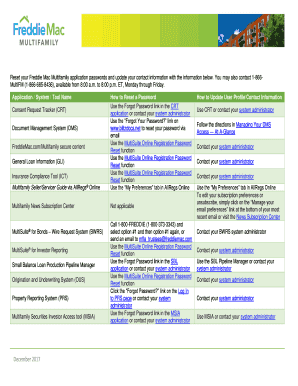 Reset Your Freddie Mac Multifamily Application Passwords and Update Your Contact Information with the Information below