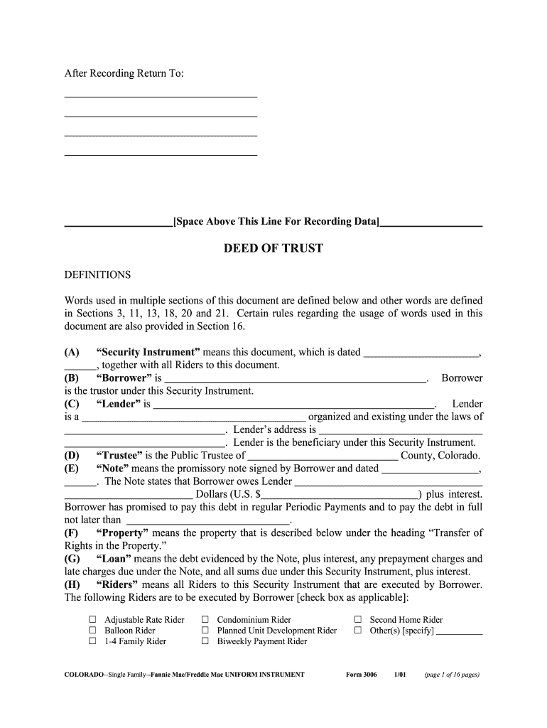  Colorado Deed of Trust Form 2001-2024