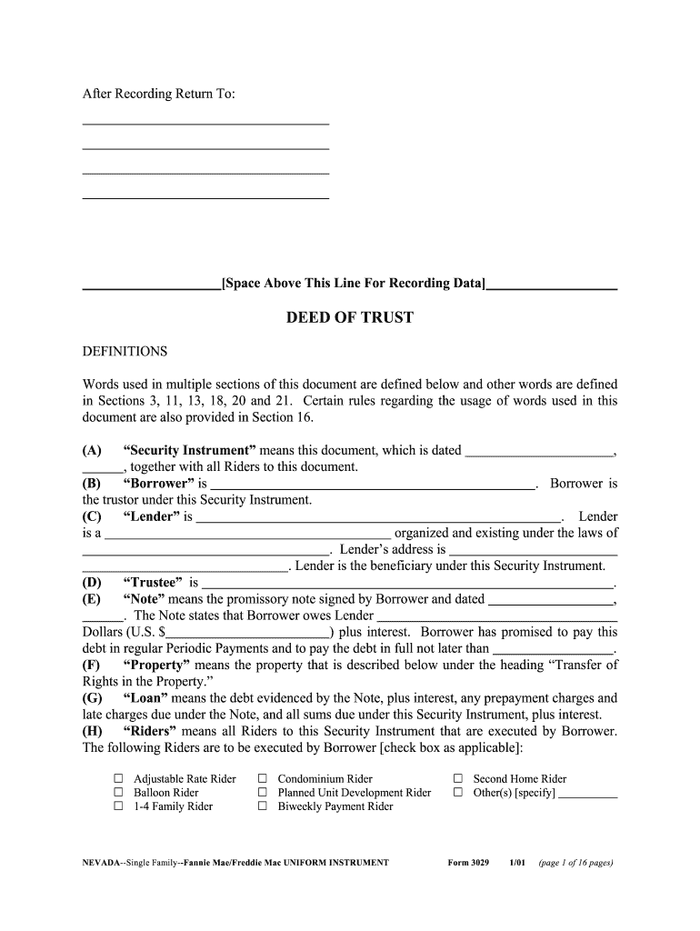  Nevada Deed of Trust Form 2001-2024