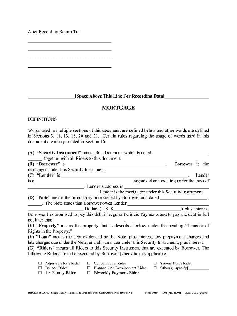 Rhode Island Mortgage Freddie Mac  Form