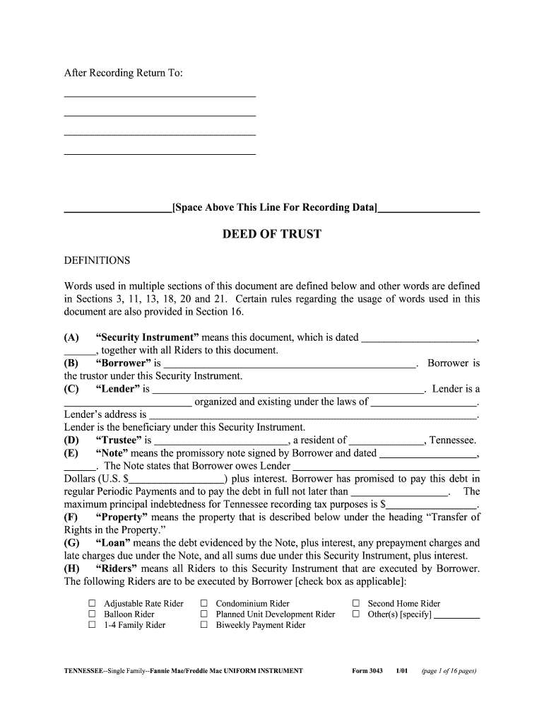  Tennessee Deed of Trust Form 2001-2024