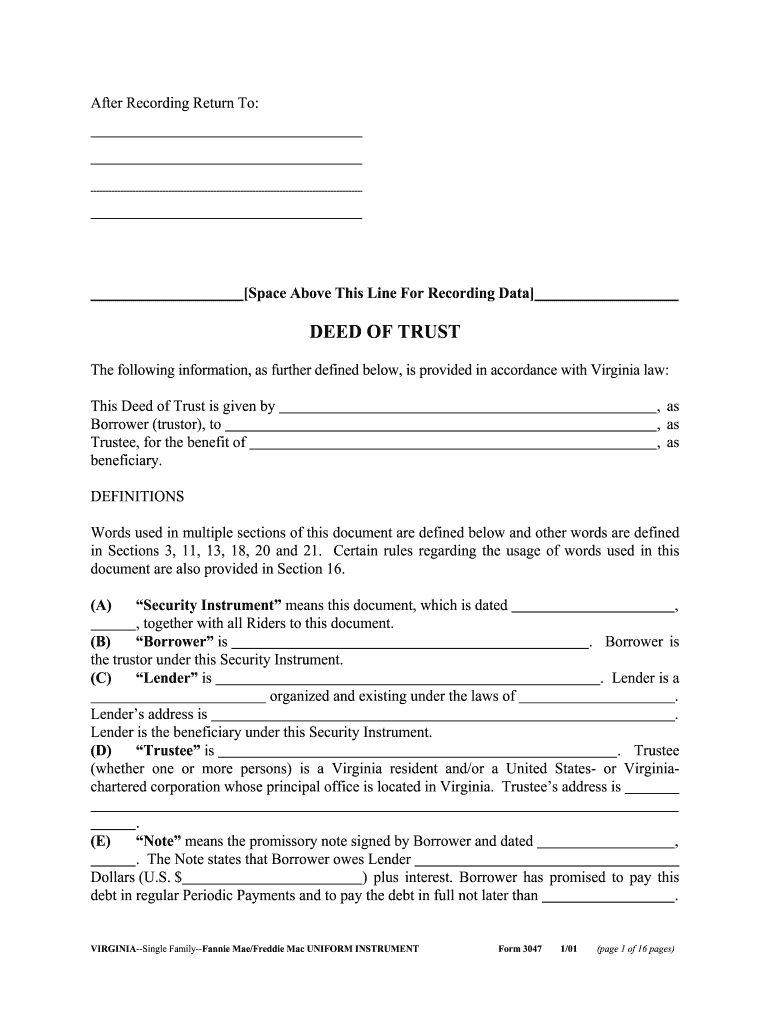  Virginia Deed of Trust Form 2001-2024