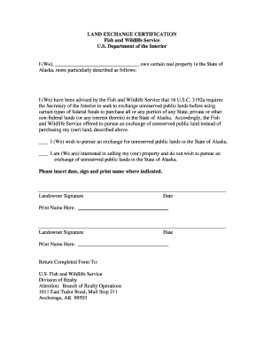 Land Exchange Land Exchange Certification DOC Alaska Fws  Form