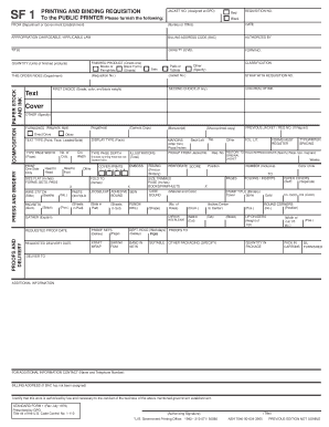 SF 1 PRINTING and BINDING REQUISITION to the PUBLIC PRINTER Please Furnish the Following JACKET NO  Form