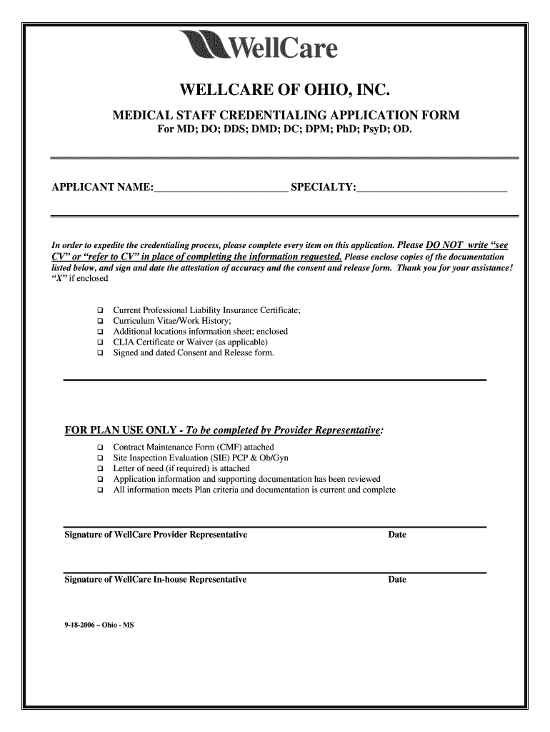  Wellcare Credentialing Application Form 2006-2024