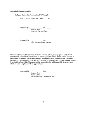 Sample Burn Plan U S Fish and Wildlife Service Fws  Form