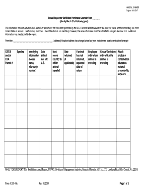 1018 0093 Expires 0531 Annual Report for Exhibition Permittees Calendar Year Due by March 31 of Following Year This Information 