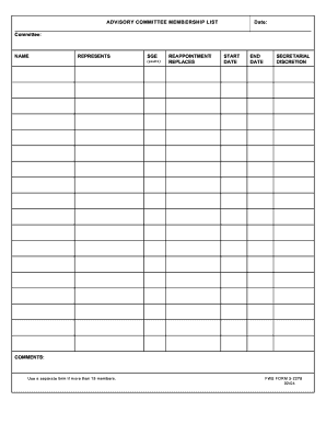 US Fish and Wildlife Service Form 3 2278 Advisory Committee Membership List