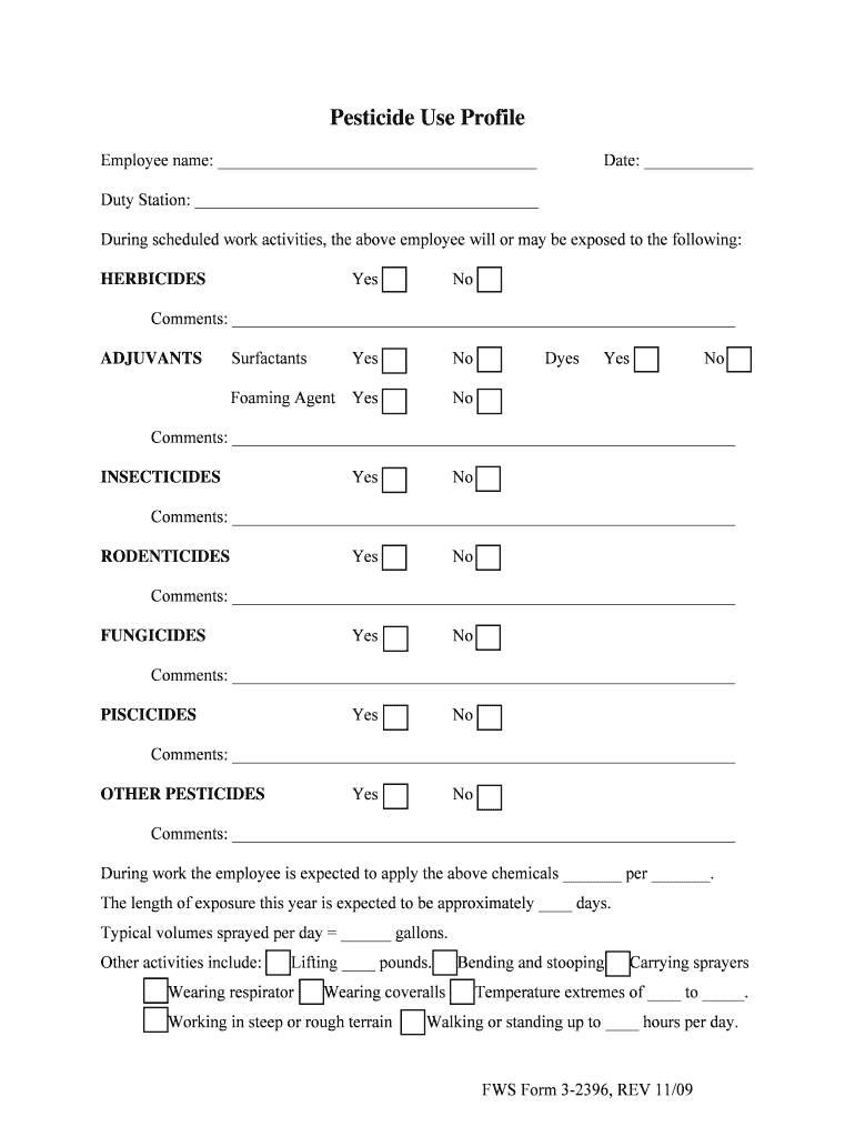 U S Fish and Wildlife Service Form 3 2396 Pesticides, Surfactants, and Foaming Agents