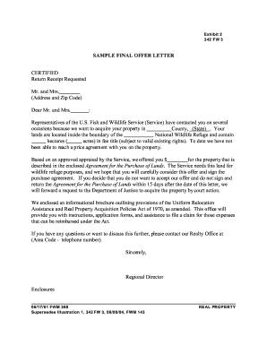 Sample Final Offer Letter U S Fish and Wildlife Service Fws  Form