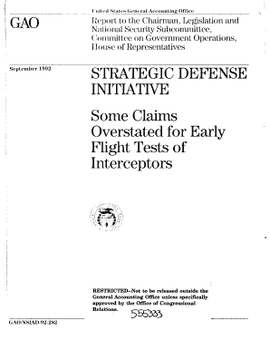 NSIAD 92 282 Strategic Defense Initiative Some Claims Overstated for Early Flight Tests of Interceptors National Defense Gao  Form