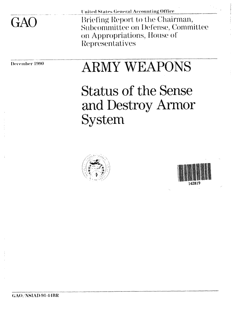 NSIAD 91 44BR Army Weapons National Defense  Form