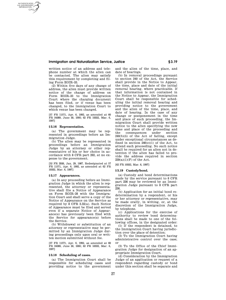 Immigration and Naturalization Service, Justice 3 19 Gpo  Form