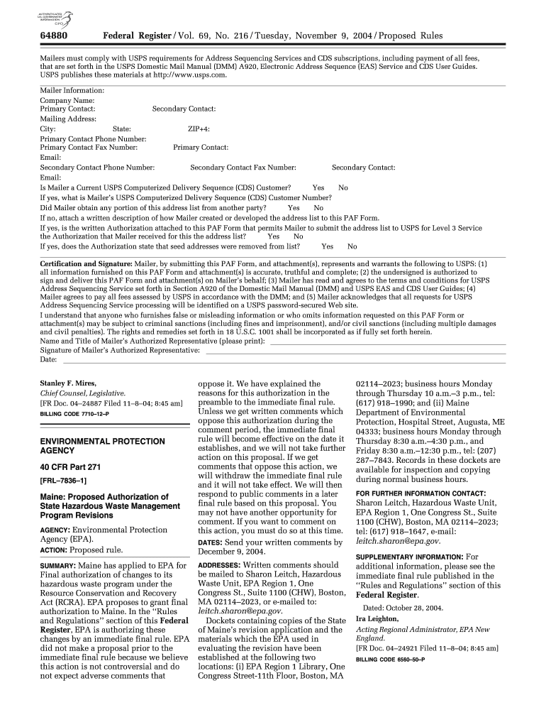 69 FR 64880 Maine Proposed Authorization of State Gpo  Form