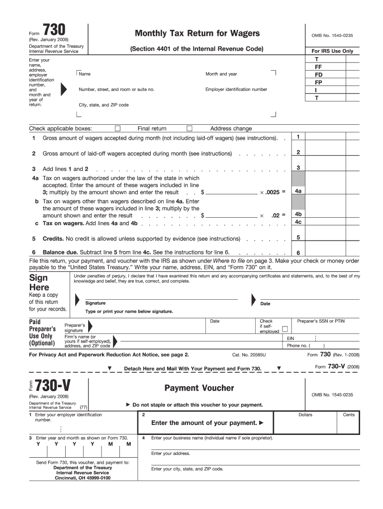  Form 730 Rev January Monthly Tax Return for Wagers 2008