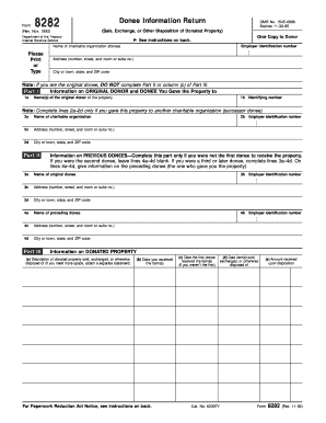 1192 Form 8282 Donee Information Return Sale, Exchange or Trade of Donated Property