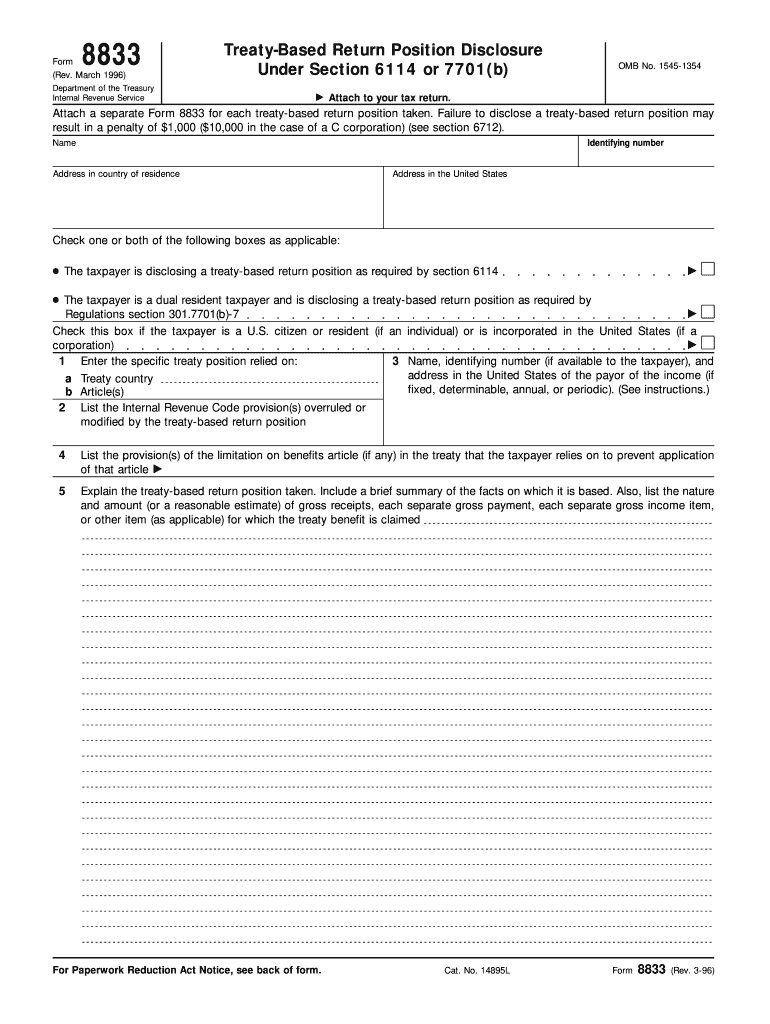  Irs Form 8833 Fillable 1996