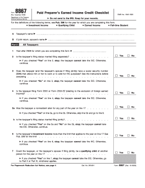 Form 8867 Rev December IRS Irs