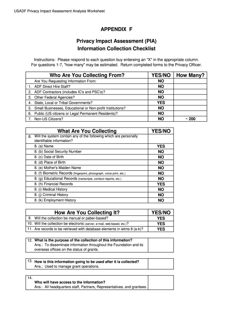 Privacy Impact Assessment Form Adf