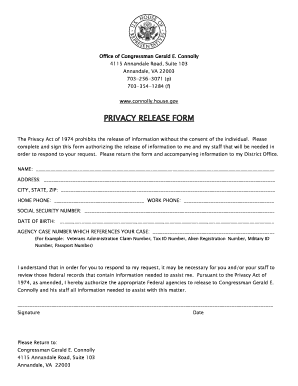 Privacy Release Form Congressman Gerry Connolly