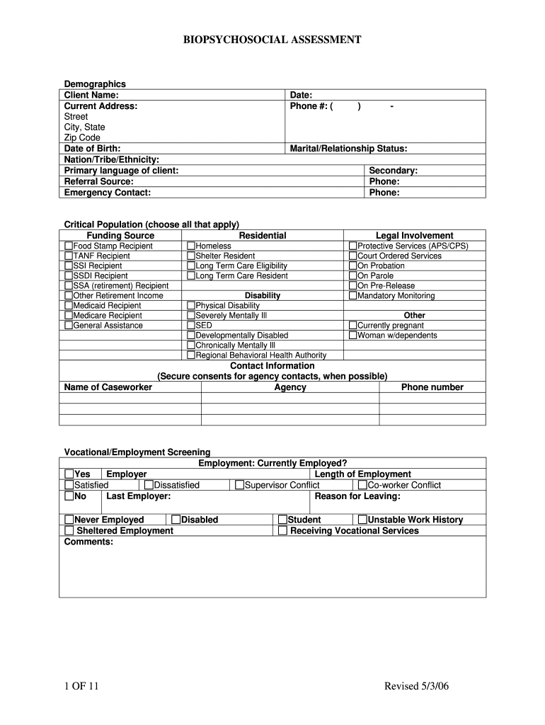  Social Work Assessment Form Sample Word Document 2006-2024