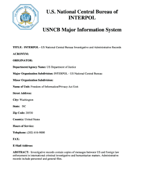 Doj Usncb System National Bureau  Form