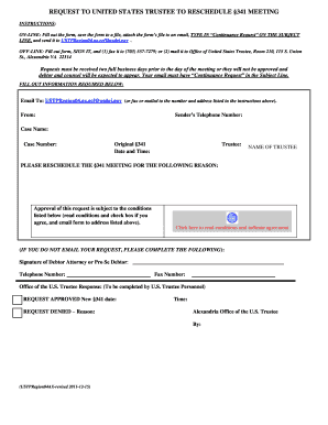  Request to Reschedule 341 Meeting Alexandria Request to Reschedule 341 Meeting Alexandria Justice 2011