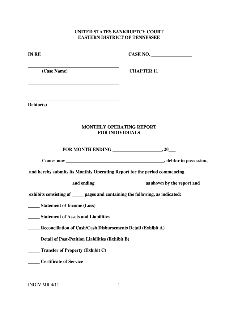 Need Help in Filling Out a Monthly Operating Report for Chapter 11 Form