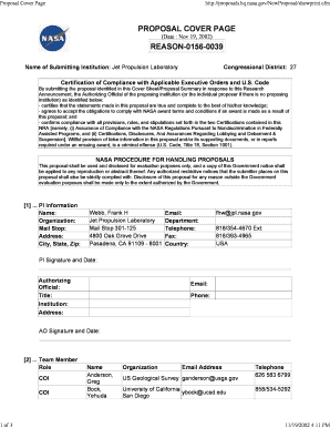 Proposal Cover Page PDF Sideshow Jpl Nasa Gov NASA  Form