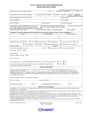 Navy Child and Youth Program Registration Form