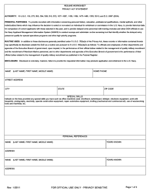 Navy Recruit Worksheet Form