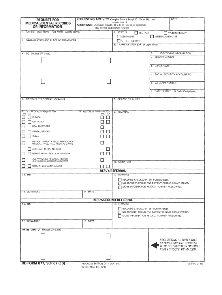  Dd Form 877 1967-2024