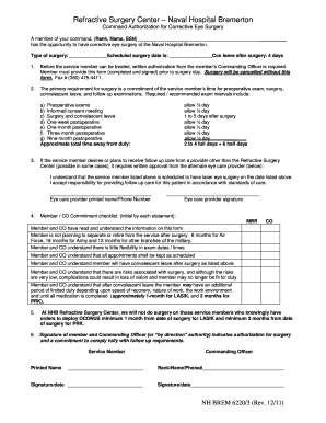 Refractive Surgery Center Naval Hospital Bremerton Med Navy  Form