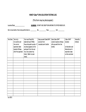 Cidex Opa Test Strips Quality Control Log  Form