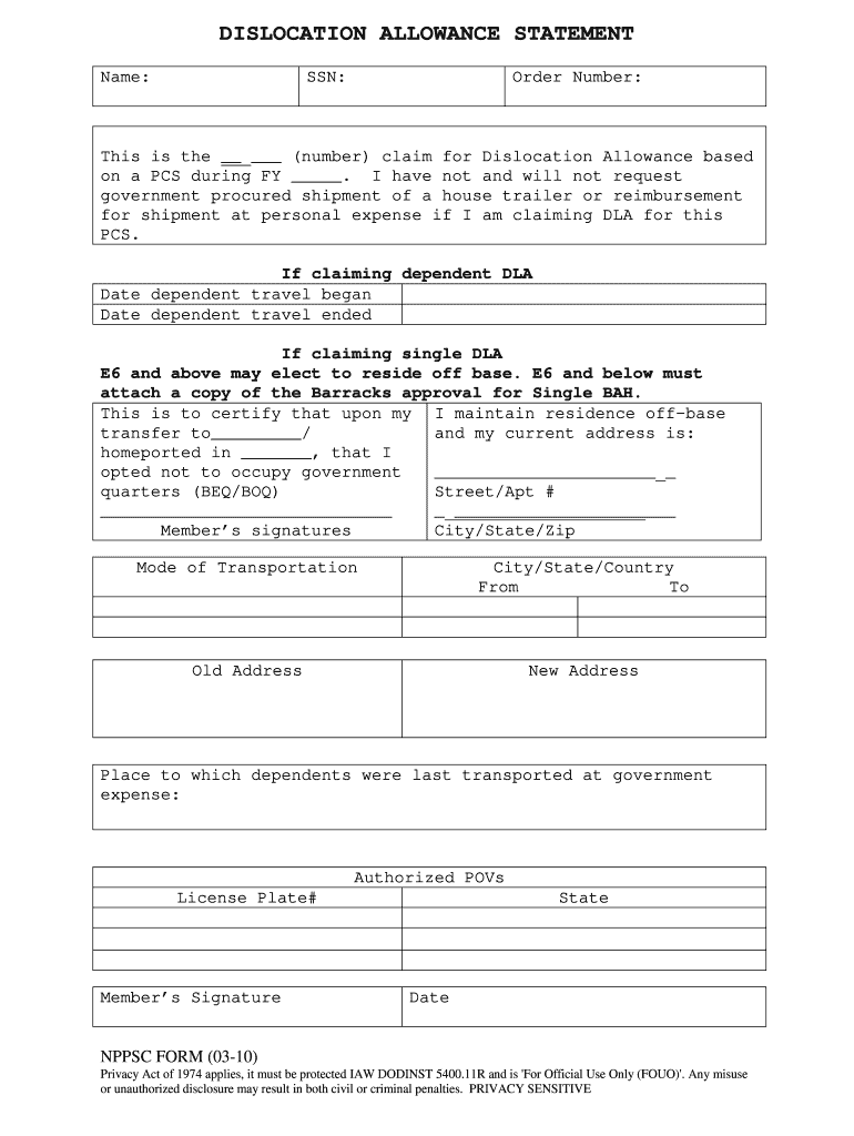  Dislocation Allowance Navy Form 2010