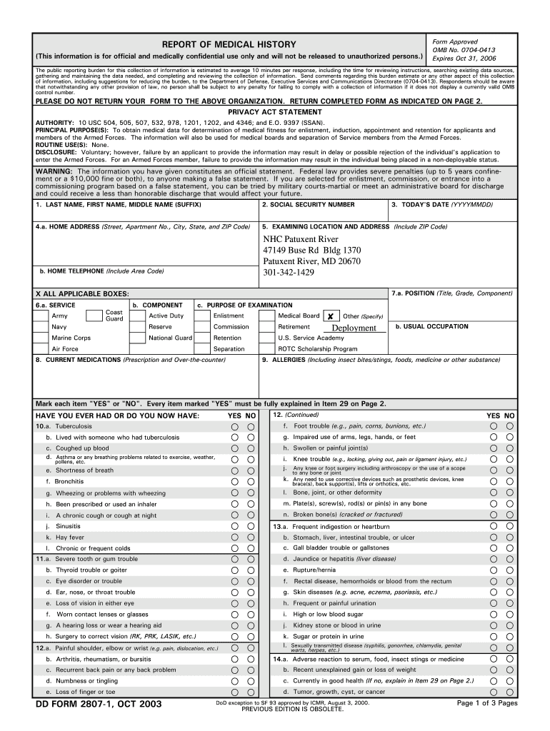  Dd Form 2807 1 Oct 2018