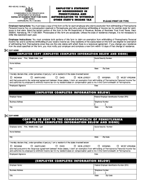 Employees Statement of Nonresidence in Pennsylvania Form