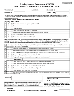 Navy High Risk Screening Form