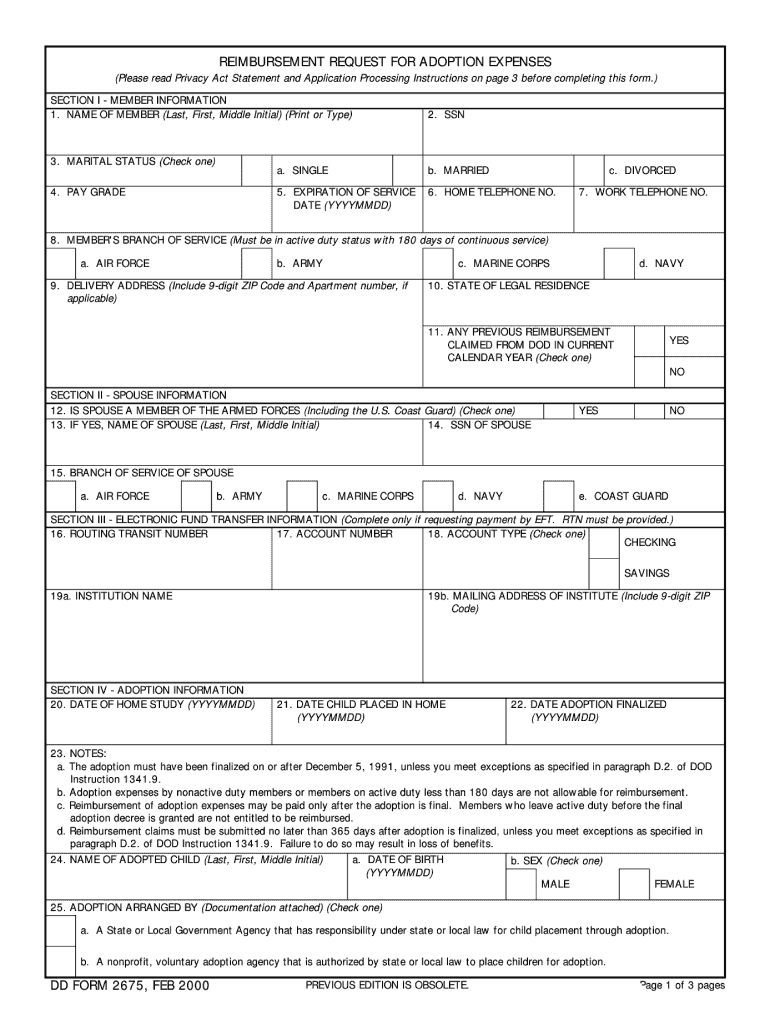  Dd Form 2675 Feb 2018-2024