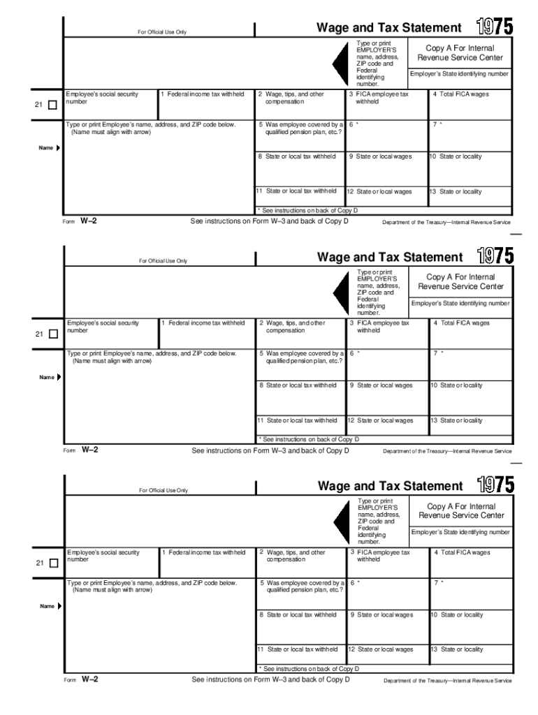  Form W 2 1975 Wage and Tax Statement Irs 1975