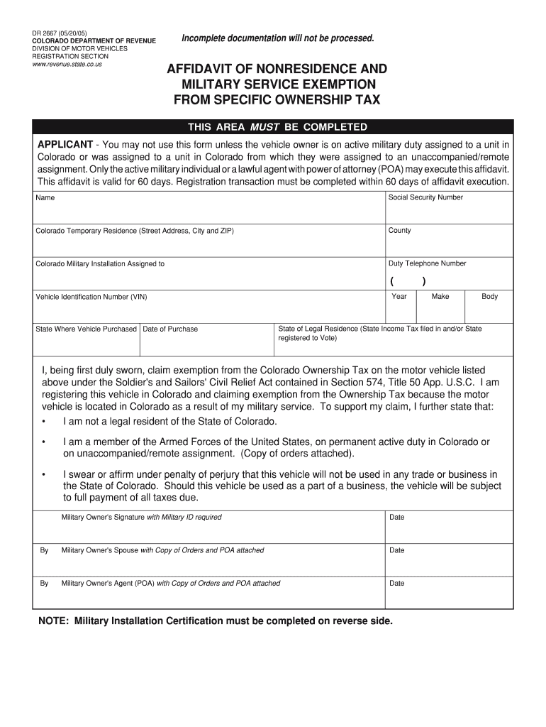  Colorado Form Dr2667 2005