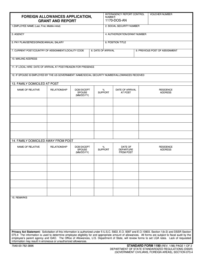 Form Sf 1190