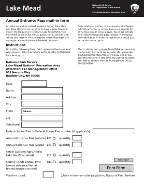 Lake Mohave Pass  Form