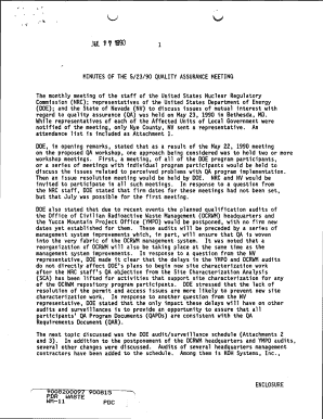0523, Minutes of Quality Assurance Meeting with U S DOE, State of Nevada and Nye County, NV Regarding Postponement of Planned Qu  Form