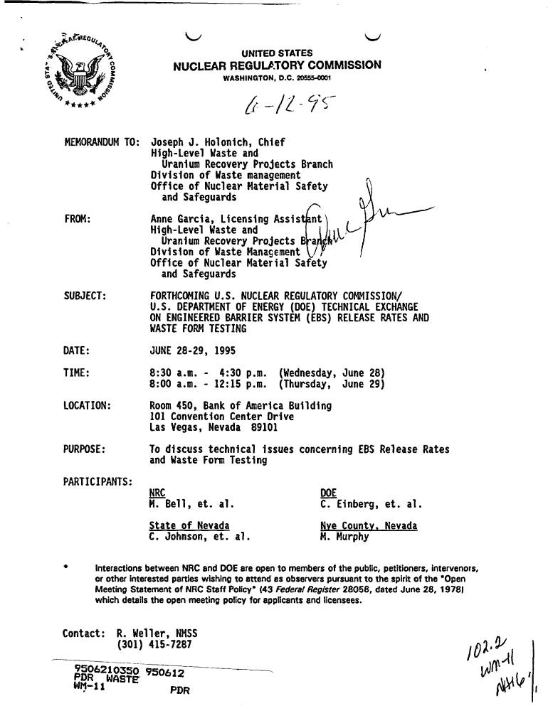 June 28 29, , Meeting between NRC and DOE Regarding Technical Exchange on Engineering Barrier System Release Rates and Waste for  Form