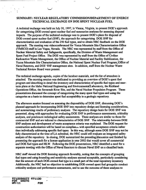 Summary of 0730 Nuclear Regulatory Commissiondepartment of Energy Technical Exchange on Doe Spent Nuclear Fuel Pbadupws Nrc  Form