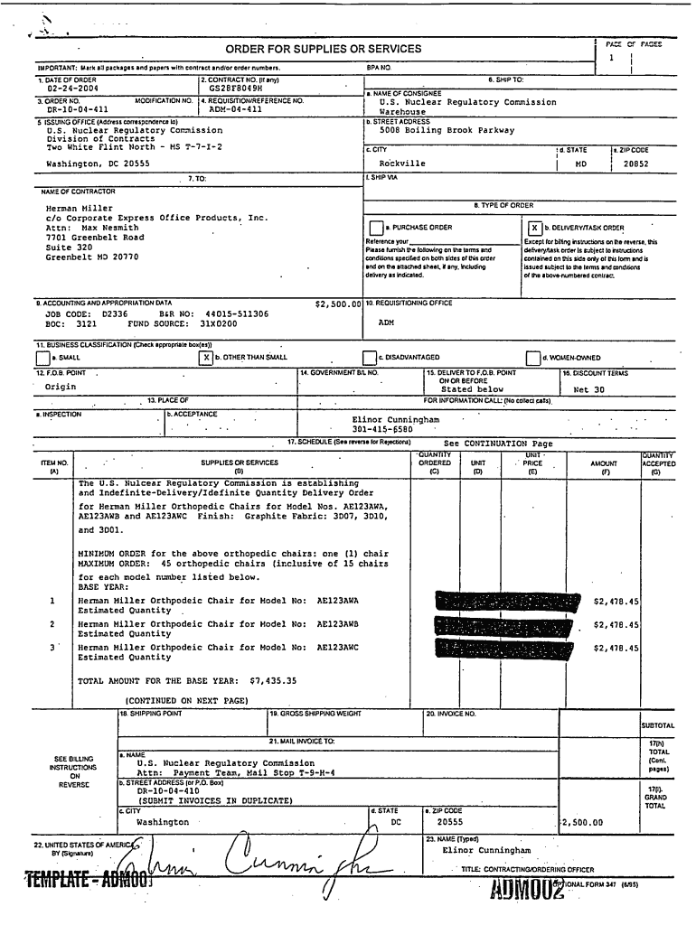 Purchase Order No DR 10 04 411 Pbadupws Nrc  Form