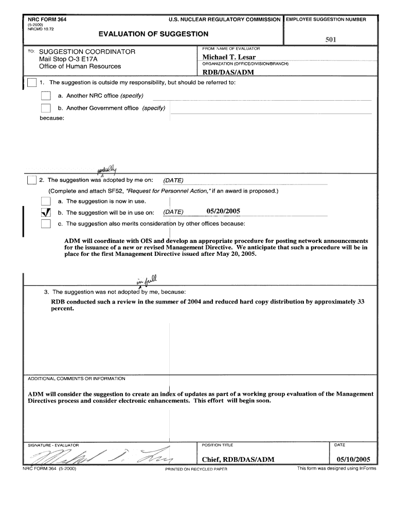 ML051440308 Form 364, Att to J Horn, in Pkg ML051440005 2