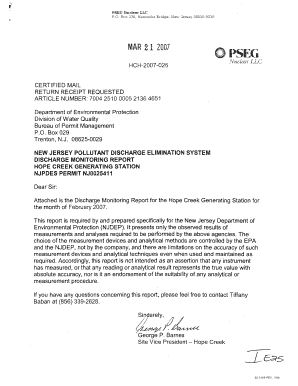 Hope Creek Discharge Monitoring Report, NJDES Permit NJ0025411 Pbadupws Nrc  Form