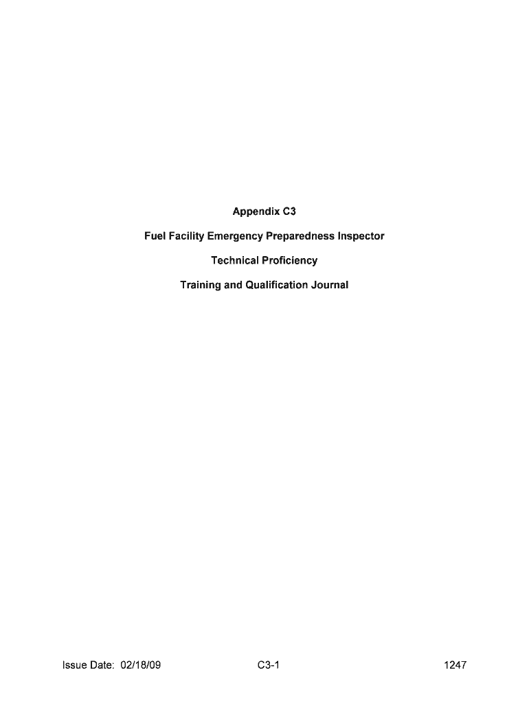 IMC 1247 App C3, &quot;Fuel Facility Emergency Preparedness Inspector Technical Proficiency Training and Qualification Journal &  Form